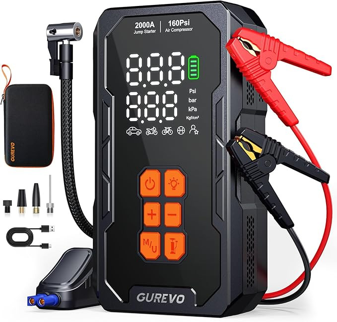 2000A Jump Starter with Air Compressor, Car Battery Jumper Starter Portable with 160PSI Auto-Shut... | Amazon (US)
