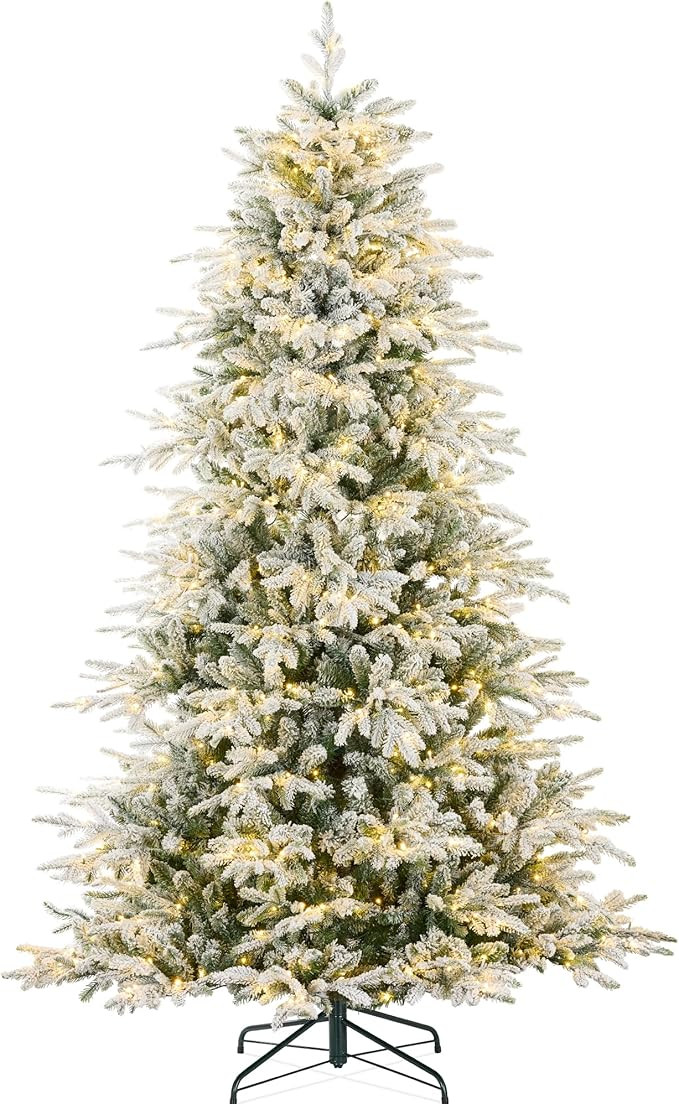 Best Choice Products Full Flocked Aspen Christmas Tree, 7.5ft Pre-lit Realistic Noble Fir w/ 700 ... | Amazon (US)