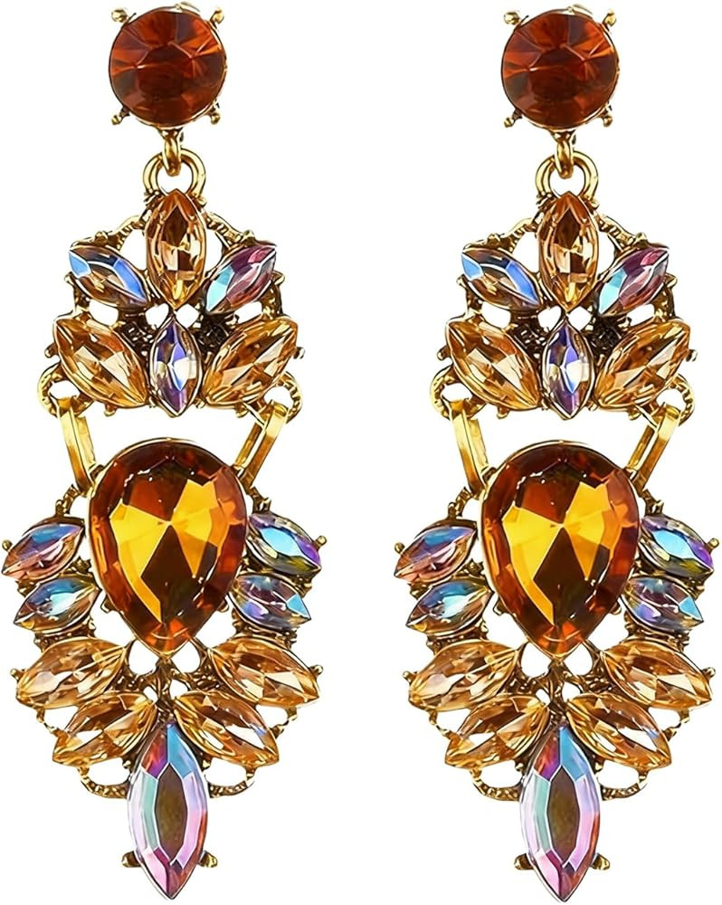 Vintage Rhinestone Crystal Chandelier Earrings for Women Big Dangle Statement Earrings Formal Par... | Amazon (US)