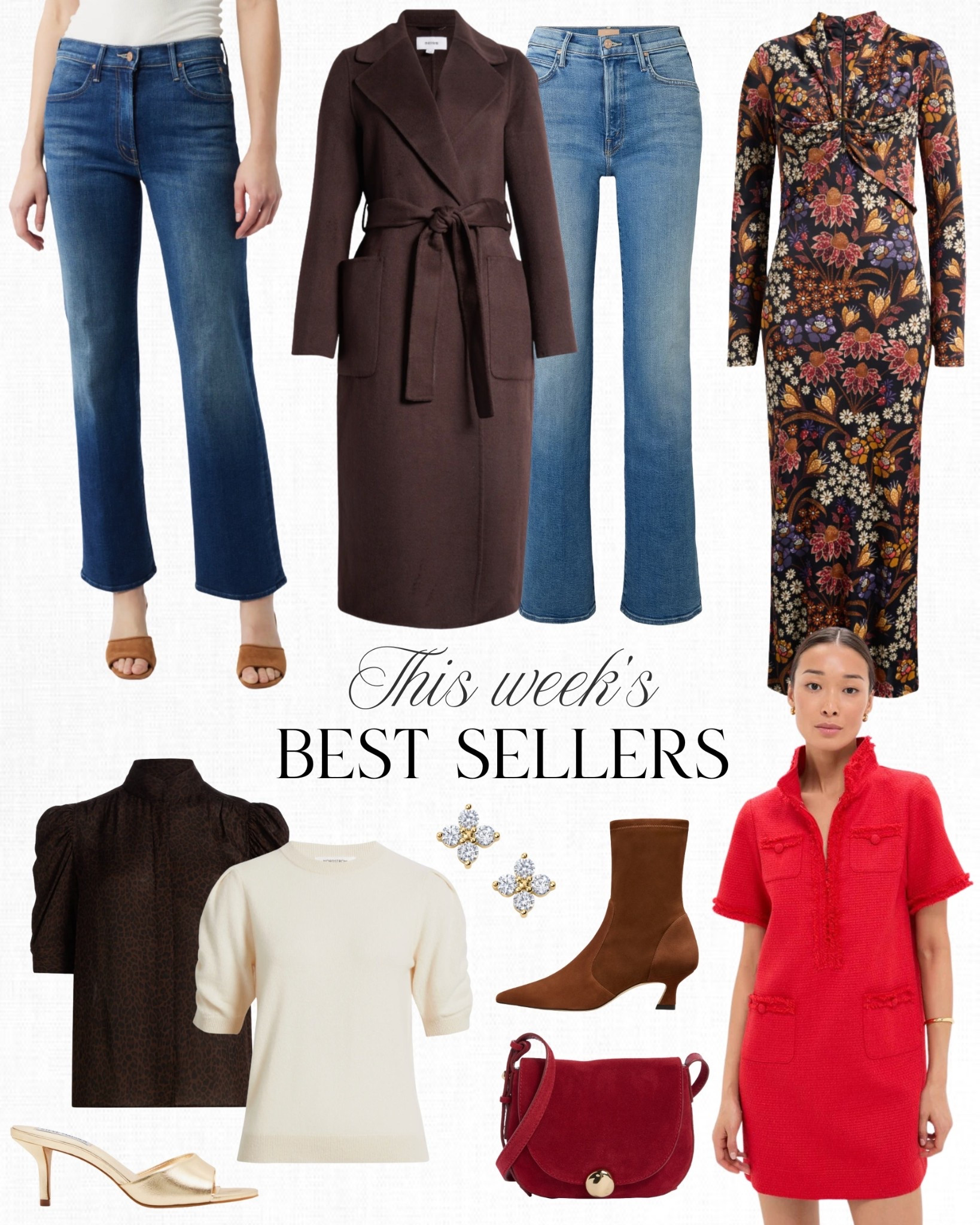 Top 10 Best Sellers: The Mother Kick It jeans are the talk of the town right now... and for good reason! They just came out with this classic lighter wash, and this darker wash comes in petite sizing (which I love). Another absolute favorite is this Frame Gillian blouse -- it's so flattering on, and a staple you can wear all year long. Also how cute are these gold sandals for under $150. 

#LTKPetite #LTKHoliday #LTKGiftGuide