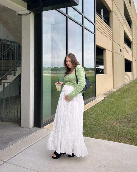 bumping into week 29🤰🏻#lulusambassador fun + flirty maxi skirts are best friend right now 🤍😍 loving this adorable spring look from @lulus 🌸🌿 #lovelulus 
.
.
.
.
spring fashion, bump friendly, bump style, spring style, maternity, pregnancy style, dress the bump, style the bump, casual chic style, feminine style. 

#LTKstyletip #LTKfindsunder50 #LTKbump