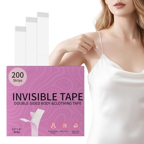 Fanceasily 200 Strips Fashion Double Sided Tape for Clothes - Hypoallergenic Dress Tape Fabric to Skin,Skin-Friendly Body Tape & Clothing Tape for All-Day Invisible Hold (Transparent, 200PCS) | Amazon (US)