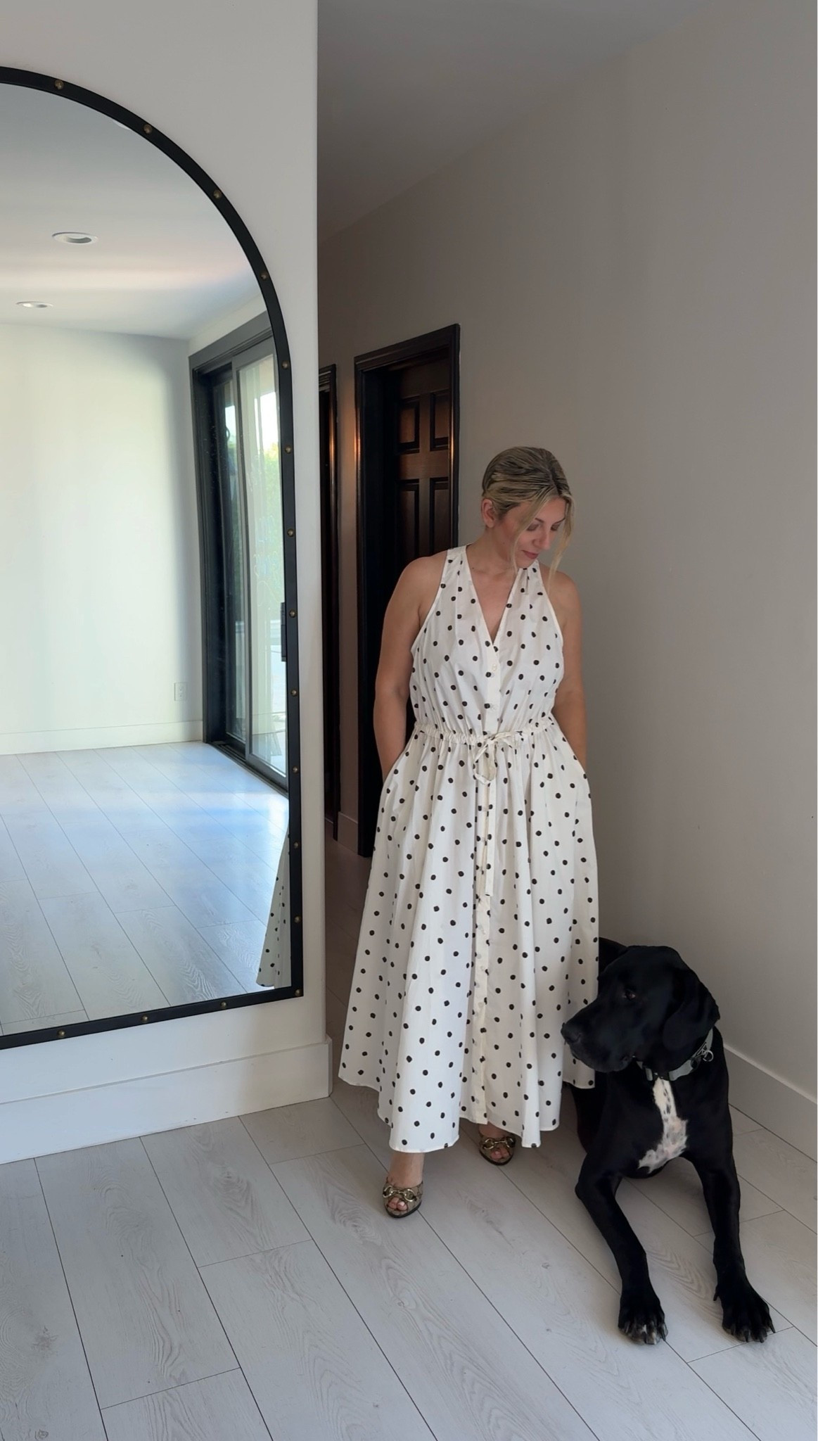 This polka dot dress is so on trend right now! And my favorite way to wear my hair lately is a simple twist updo held together with a French hair pin 🤎
I’m 135 lbs, 5’3 wearing size 6