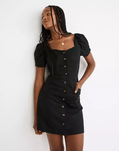 Linen-Cotton Puff-Sleeve Mini Dress | Madewell