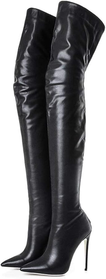 Women's Over The Knee Boots High Heels Zipper PU Leather Thigh High Boot | Amazon (US)