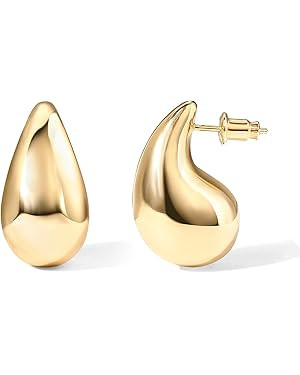 PAVOI 14K Gold Plated 925 Sterling Silver Post Teardrop Chunky Hoop Earrings | Lightweight Drop E... | Amazon (US)