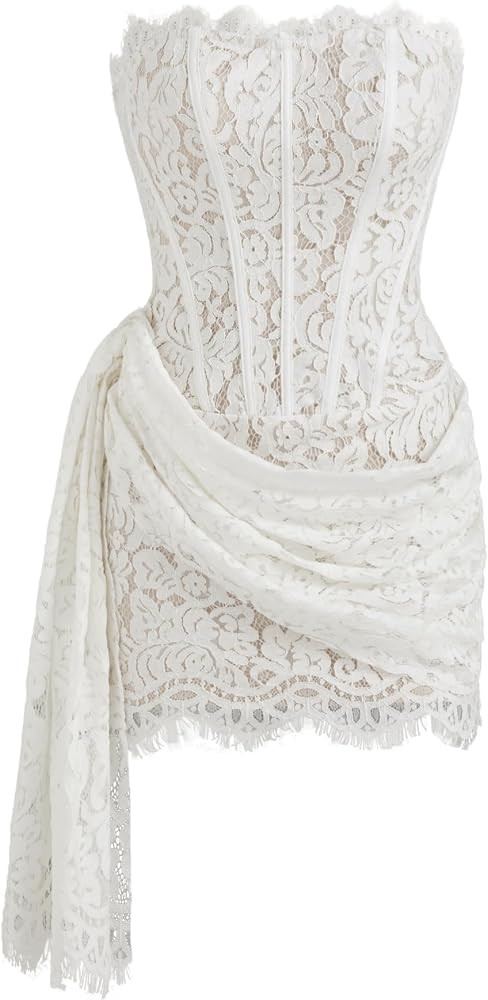 CIDER Lace Sculptural Tube Draped Bobycon Mini Dress | Amazon (US)