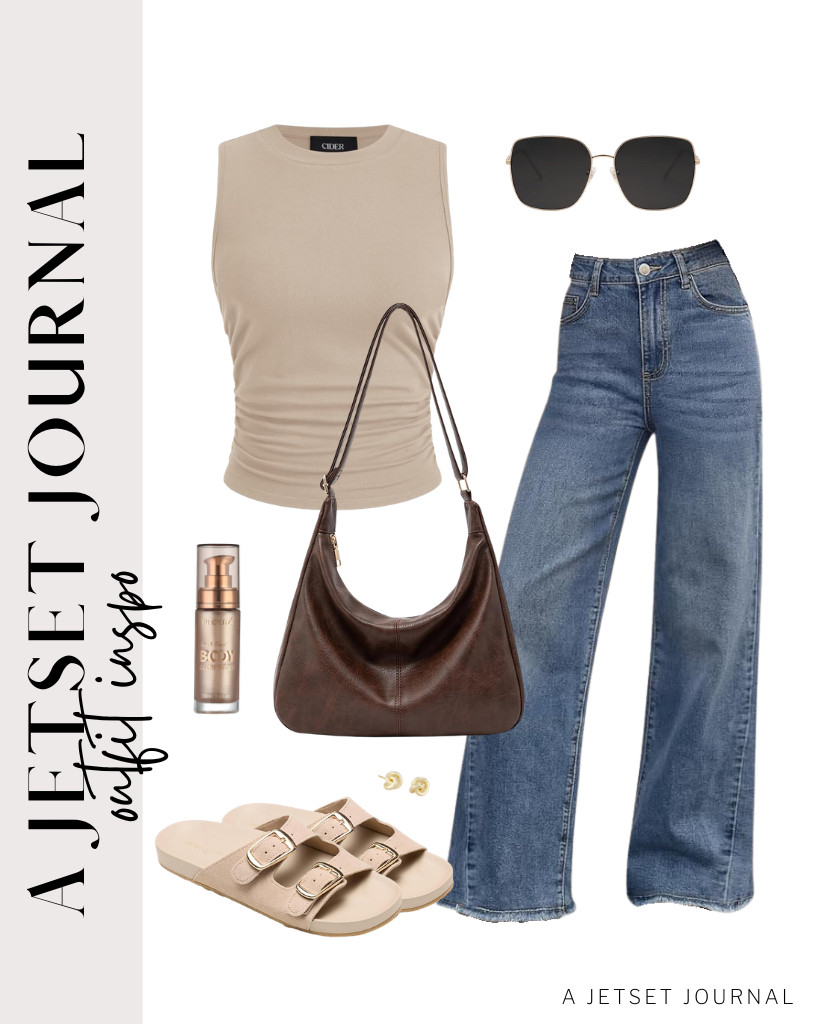 This trendy high-neck ruched top paired with Trendy Queen’s wide-leg jeans is our next outfit. You can wear these Project Cloud sandals and pair them with this foldable Vegan Leather Bag to complete the fit. Finish the look with SOJOS sunnies.

#LTKSeasonal #LTKSaleAlert #LTKTravel 

 
