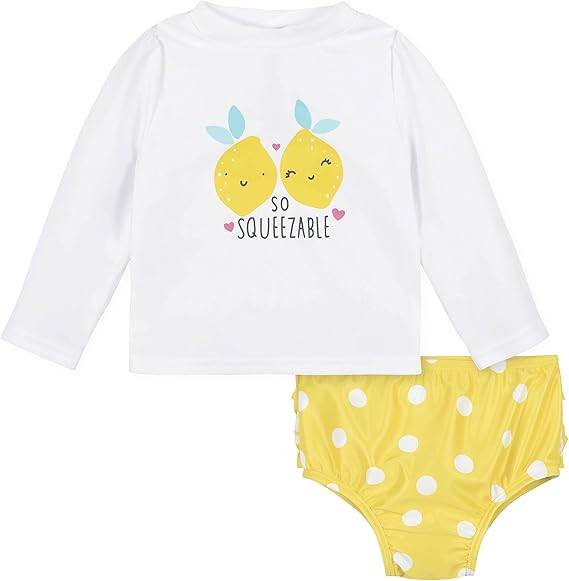 Gerber Baby Girls' Baby Toddler Long Sleeved Rashguard Swim Bathing Suit Set | Amazon (US)