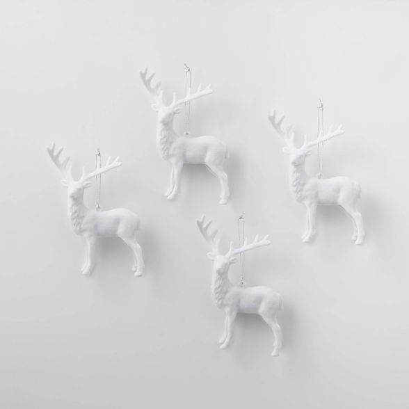 4ct Flocked Deer Christmas Ornament Set White - Wondershop&#8482; | Target