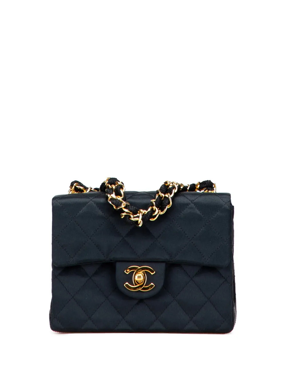 CHANEL Pre-Owned 1986-1988 Mini Square Quilted Satin Single Flap handbag - Black | Farfetch Global