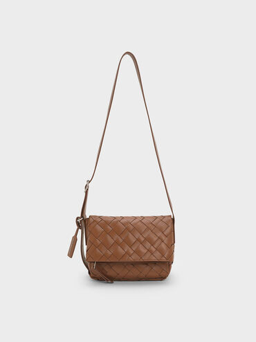 Chocolate Ivette Woven Front Flap Crossbody Bag | CHARLES & KEITH UK | Charles & Keith UK