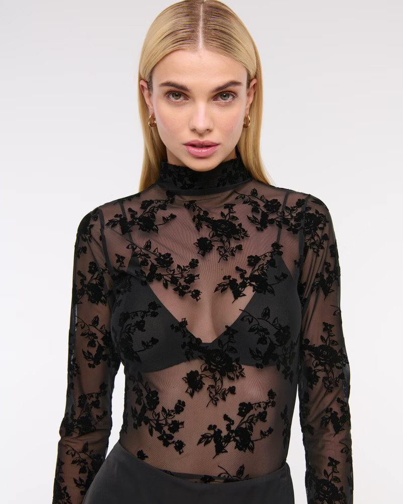 Long-Sleeve Mockneck Mesh Top | Abercrombie & Fitch (US)