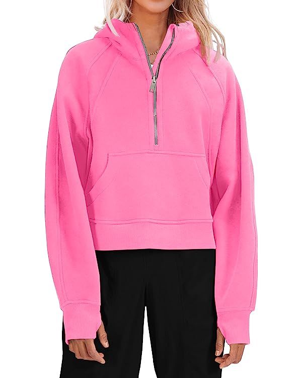 Womens Hooded Pullover Sweatshirts Half Zipper Crop Hoodie Fleece Lined Collar Zip Up Hoodies Cro... | Amazon (US)