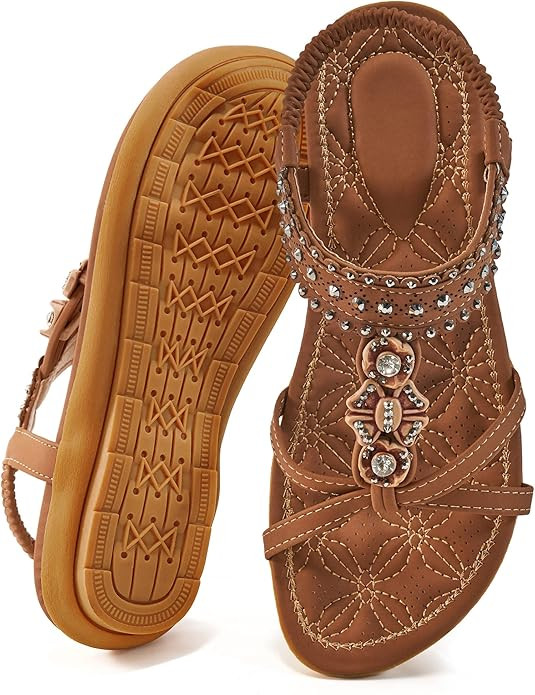 Ecetana Womens Flats Sandals Summer: Casual Dressy Boho Comfortable Sandals Ankle Strap Non slip ... | Amazon (US)