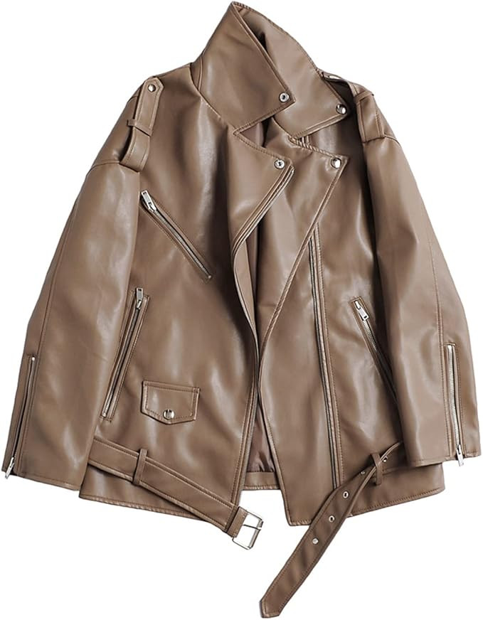 LY VAREY LIN Women Faux Leather Jacket Lapel Collar Motorcycle Zip Up Long Sleeve Motor Biker Sho... | Amazon (US)