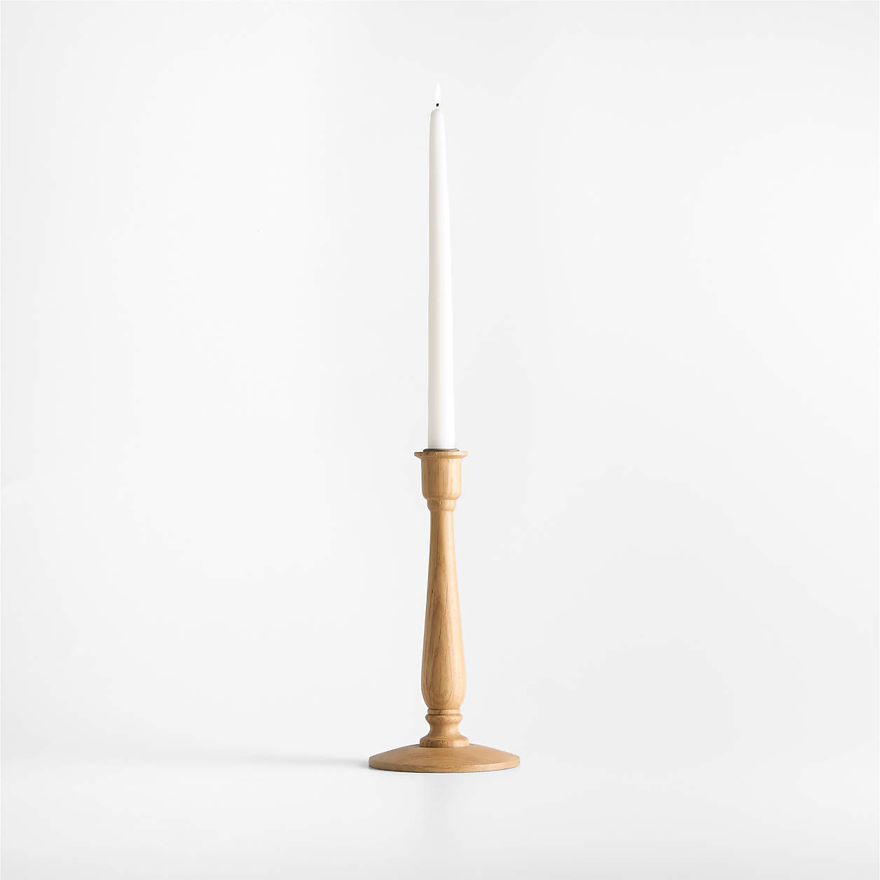 Simson Small Oak Wood Taper Candle Holder 8" | Crate & Barrel | Crate & Barrel