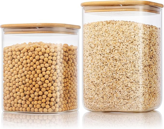 Extra Large Square Glass Flour & Sugar Storage Containers with Airtight Lids, 132 floz & 63 floz ... | Amazon (US)