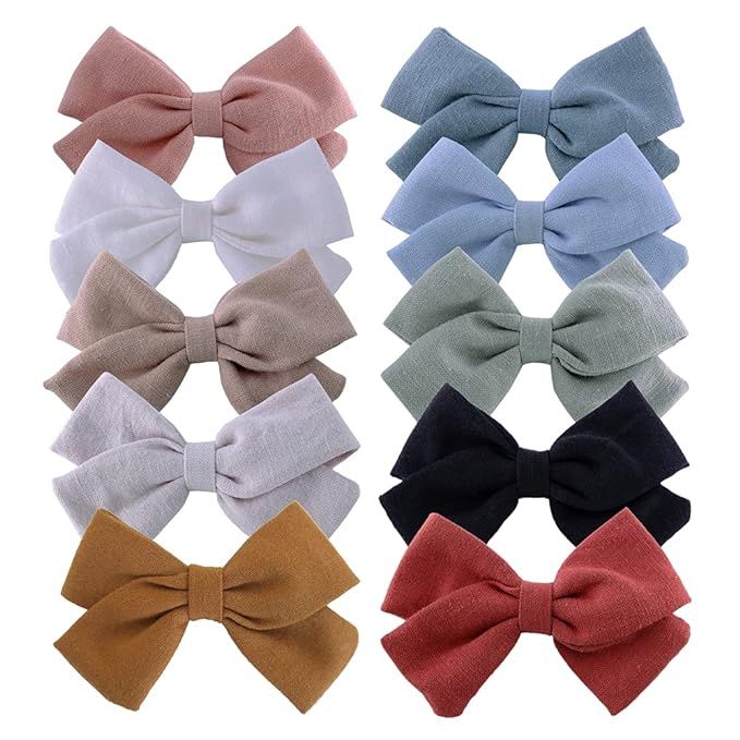 Baby Girls Linen Bow Hair Clips Toddler Infant Fully Lined Clips Little Girls Hair Bow Barrettes ... | Amazon (US)