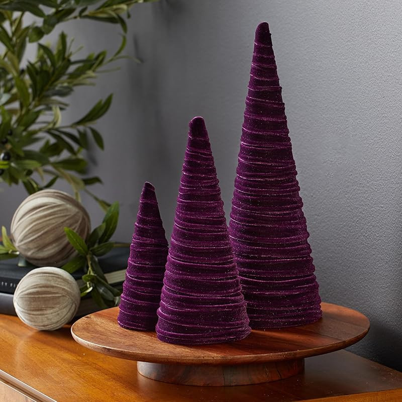Plum Velvet Cones Set of 3, Mantel decor, Holiday Entryway, Purple Home decor, Modern Minimalist,... | Amazon (US)