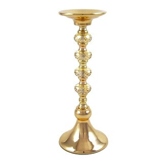Gold Diamond Gem Crystal Candlestick Pillar Candle Holder (13" H x 5" W x 5" DP - Gold) | Bed Bath & Beyond