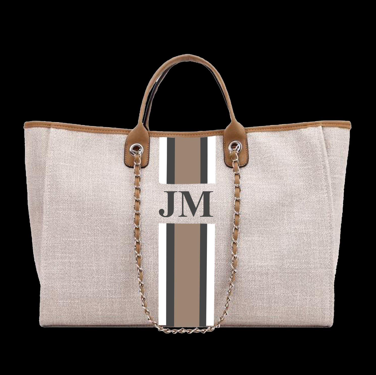 The Lily Canvas Weekender Jumbo Bag Soft Fawn with White, Grey & Beige | Lily and Bean