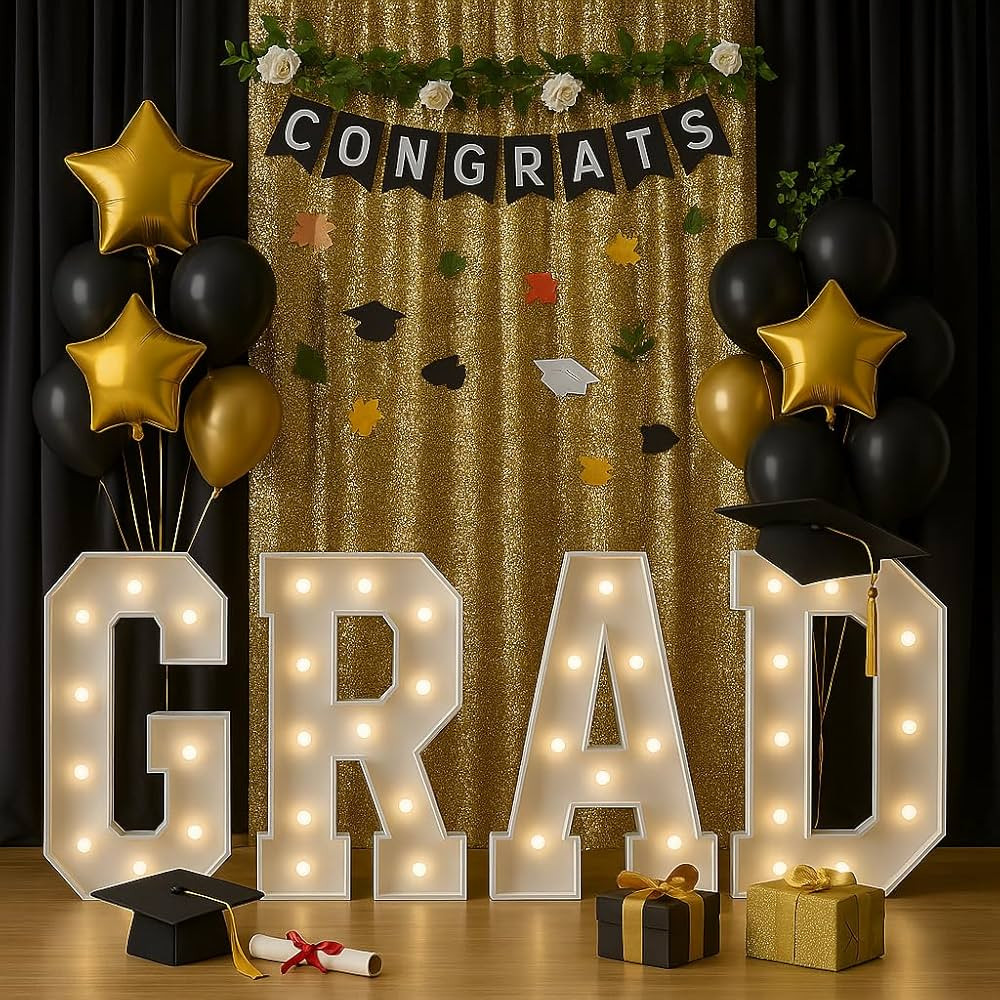2025 Graduation Decorations - 4FT Large PRE-CUT 'GRAD' Marquee Light Up Letters Kit, Foam Board S... | Amazon (US)