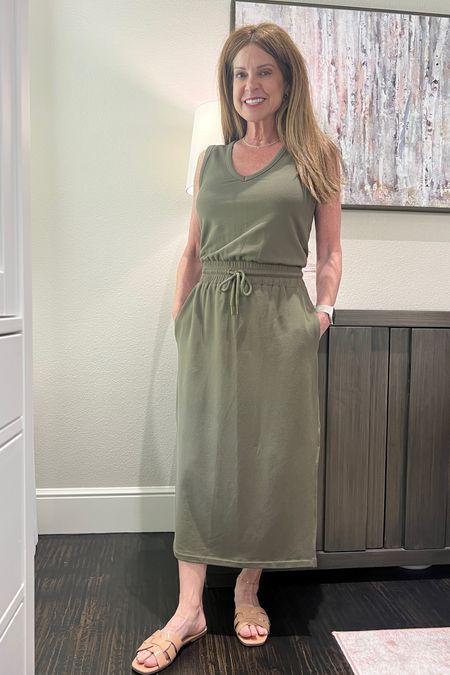 This olive green midi sweat dress has been a go-to dress lately! One of the comfiest that I have. Runs a touch long on us shorter gals but looks amazing regardless! Available in other colors too!
#outfitidea #springfashion #capsulewardrobe #loungewear

#LTKOver40 #LTKSeasonal #LTKStyleTip