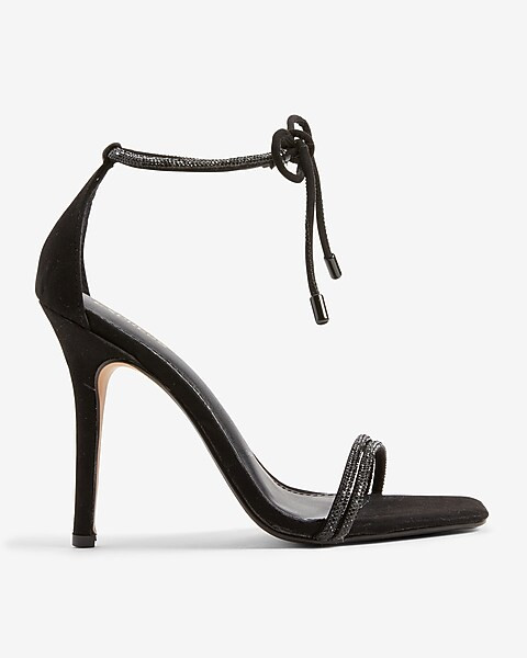 Embellished Tubular Ankle Tie Heeled Sandals | Express