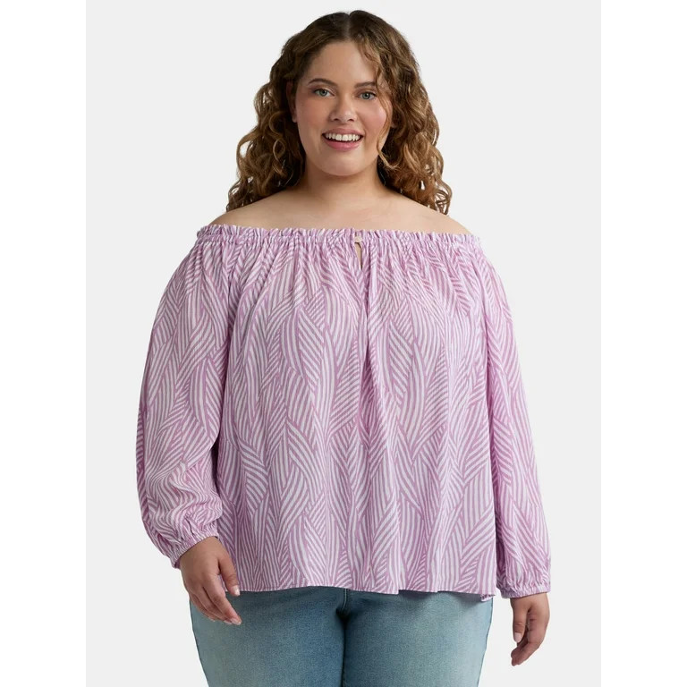 Terra & Sky Women's Plus Size Off The Shoulder Blouse with Long Sleeves, Sizes 0X-4X | Walmart (US)
