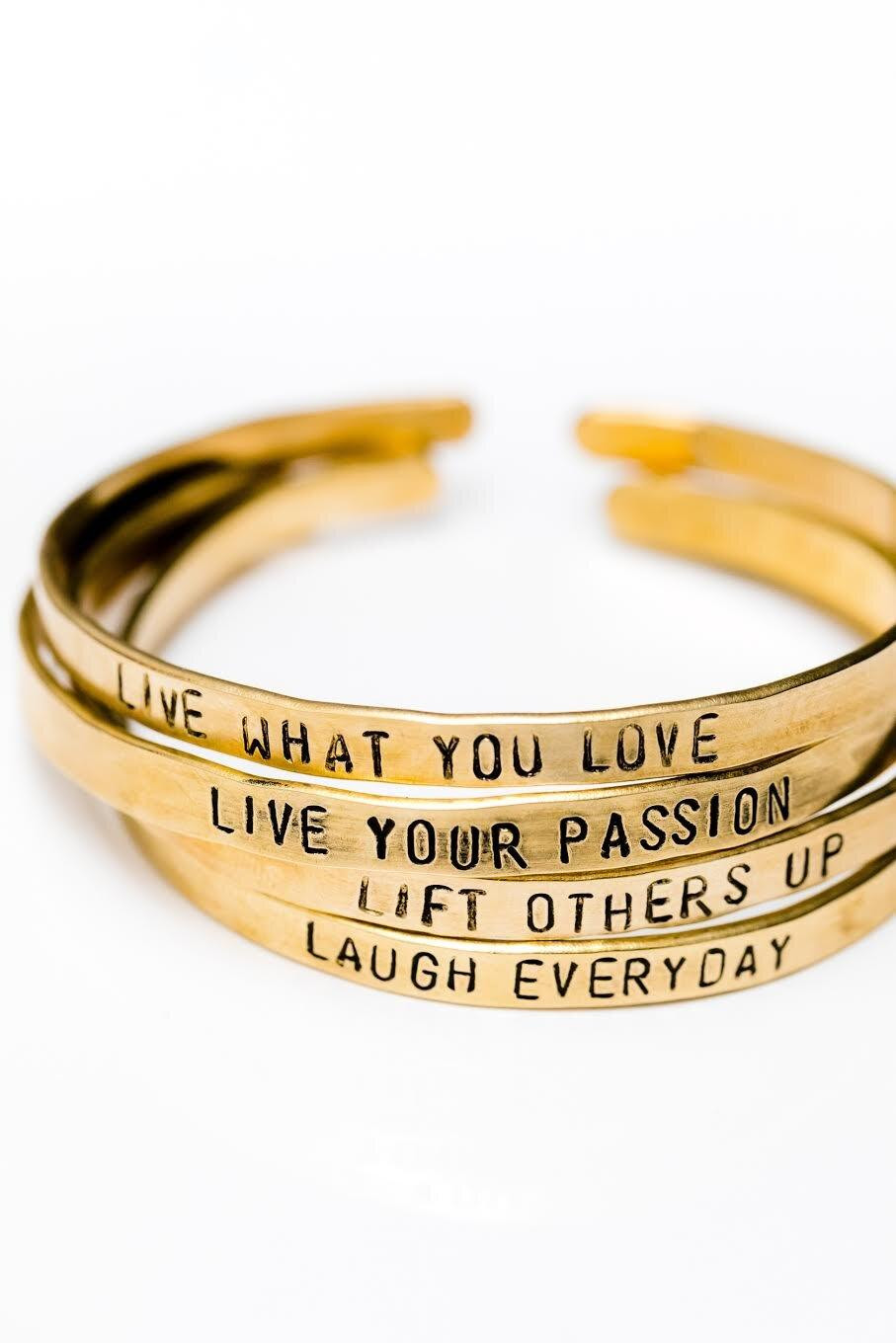 Spark love: ‘Live What You Love’ Message Brass Bracelets | House of Shan