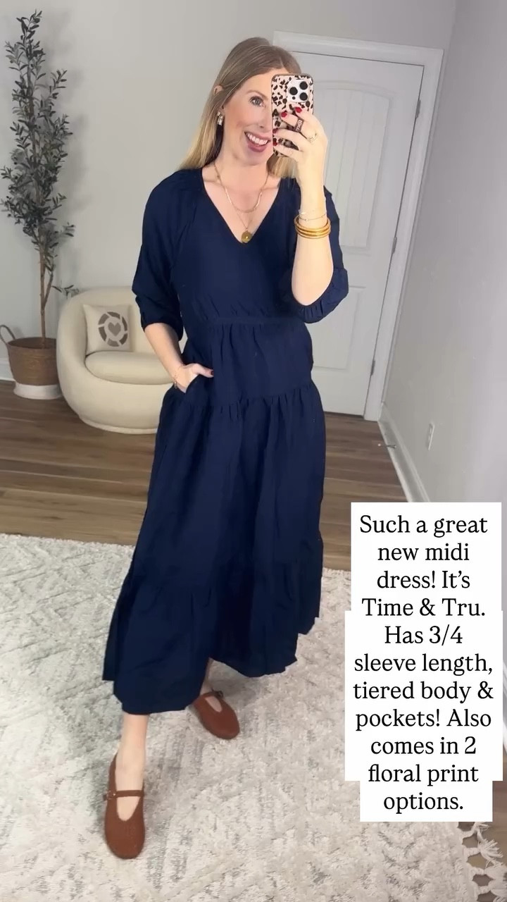 Time and tru navy midi dress 

#LTKootd