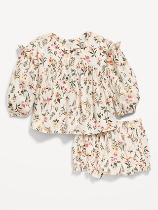 Floral-Print Long-Sleeve Ruffled Top & Bloomer Shorts Set for Baby | Old Navy (US)