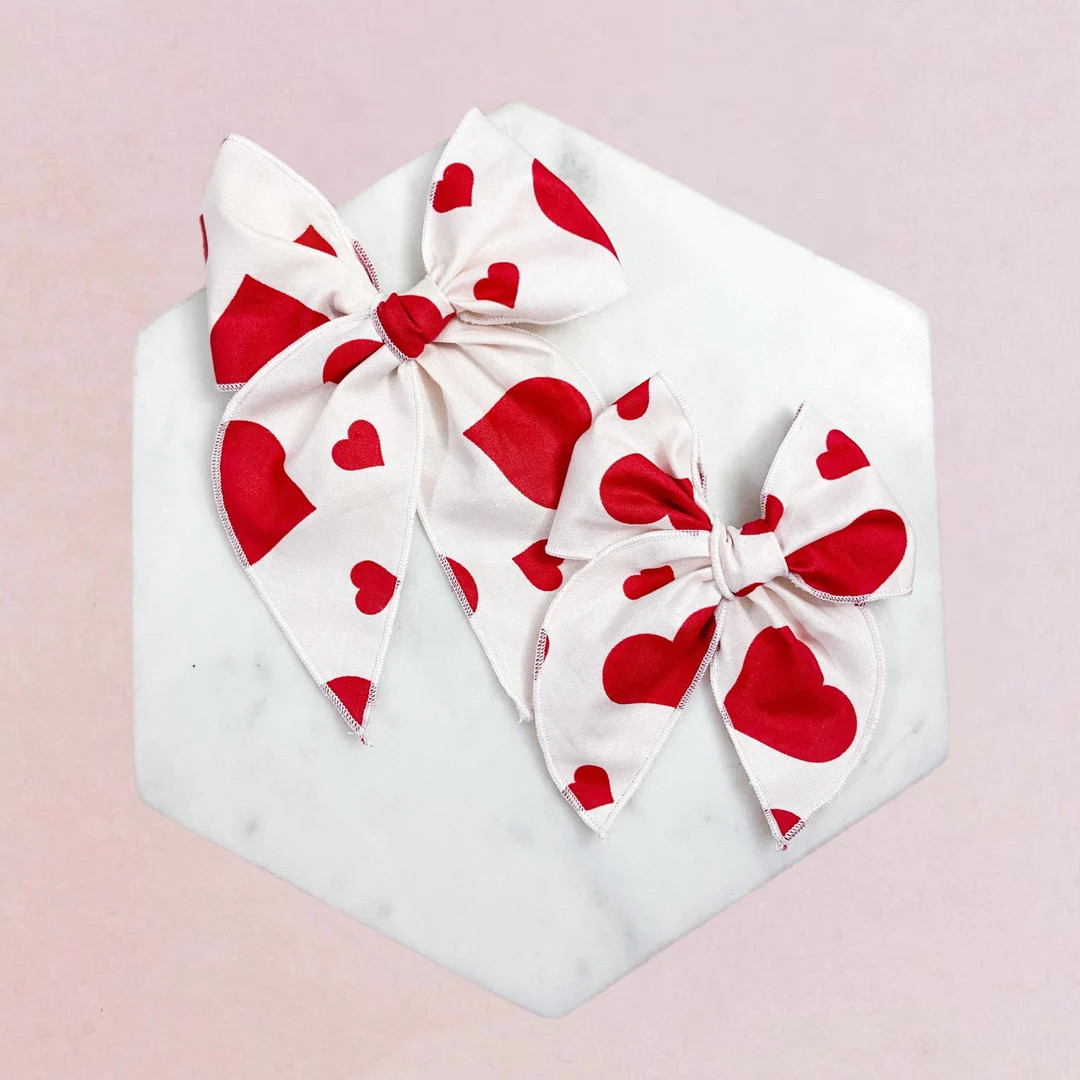 Hearts Hair Bow Valentines Bow Fable Bow Baby Bow Sailor - Etsy | Etsy (US)