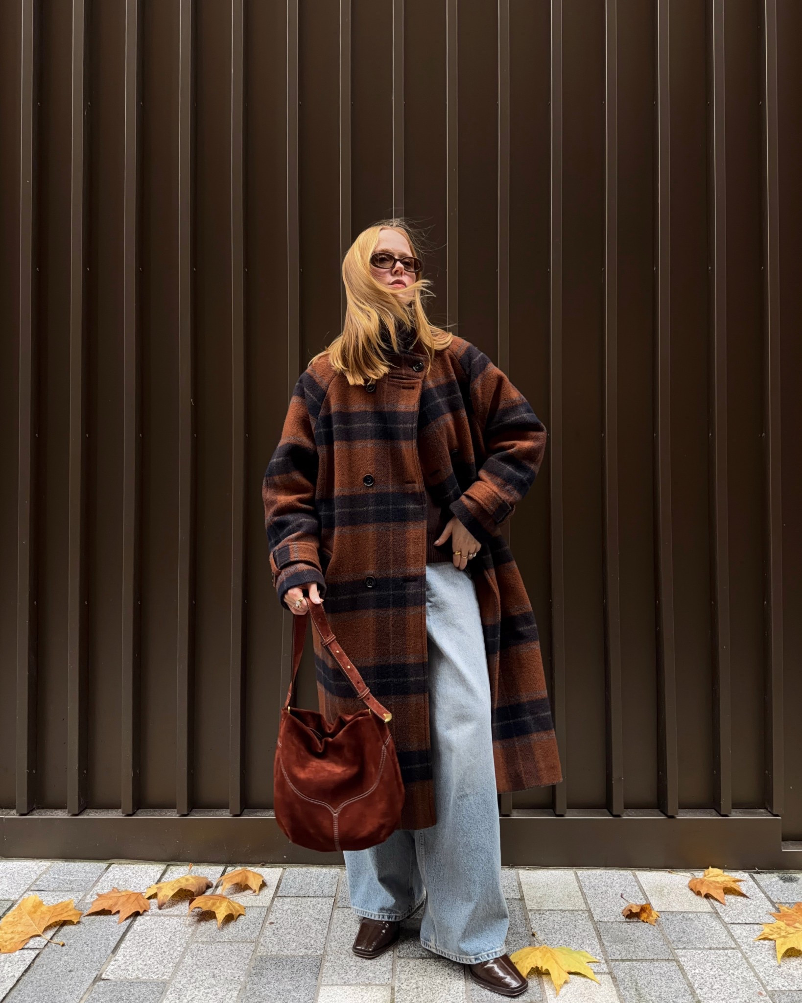 Check Coat, Orange & Navy Coat, Wool Coat, Winter Coat, Baggy Jeans, 90s Jeans, Suede Bag, Leather Bag 

#LTKautumn #LTKwinter #LTKuk