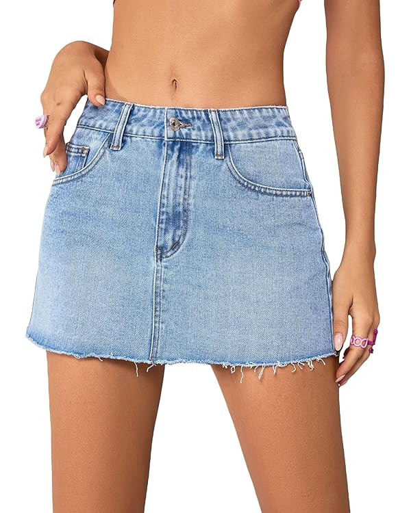 Jumppmile Womens Mini Denim Skirt Mid Waist Mini Dress Jean Skirts | Amazon (US)