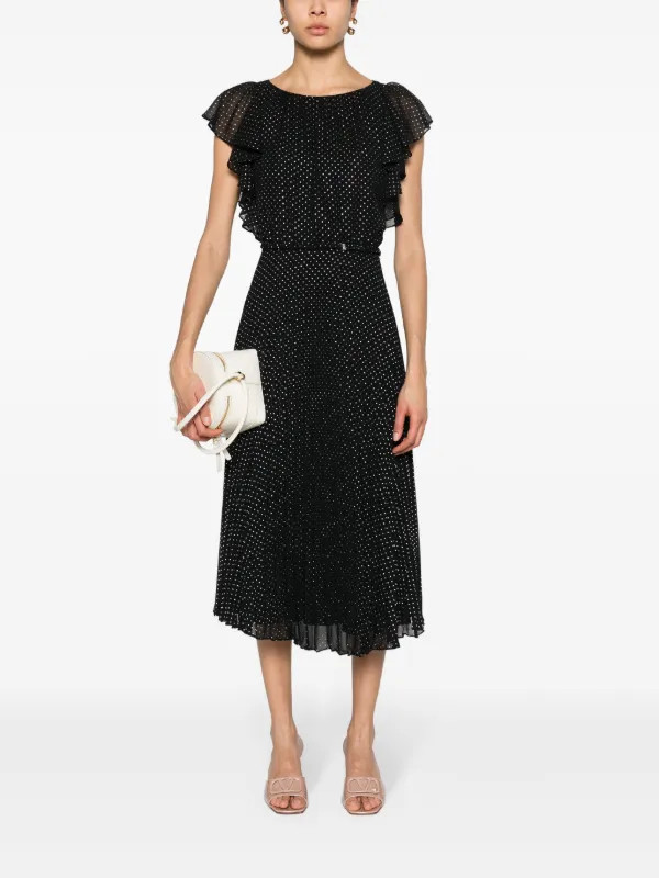 NISSA Polka Dot Pleated Midi Dress - Farfetch | Farfetch Global