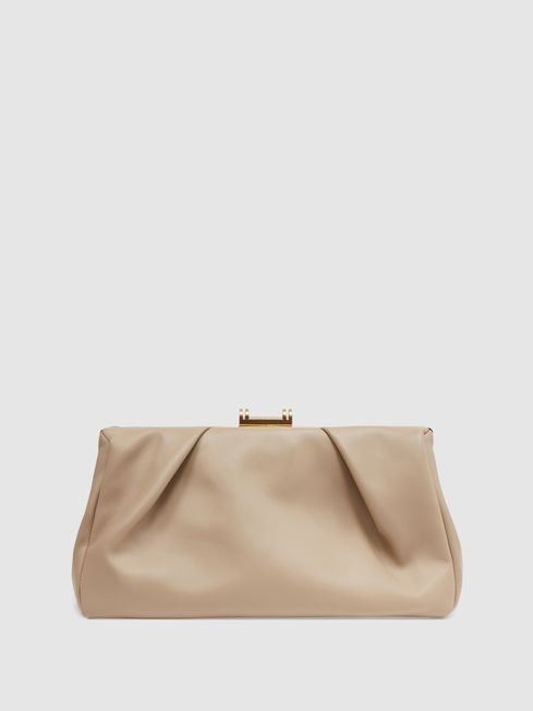 Reiss Taupe Madison Leather Clutch Bag | Reiss US