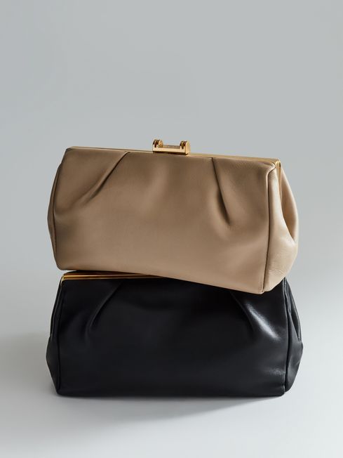 Reiss Taupe Madison Leather Clutch Bag | Reiss US