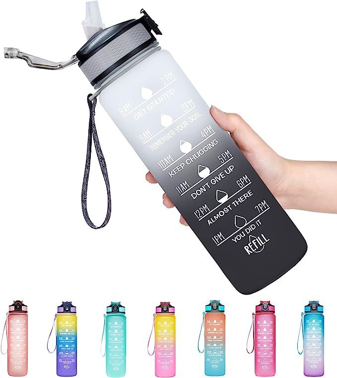 Giotto 32oz Leakproof BPA Free Drinking Water Bottle with Time Marker & Straw to Ensure You Drink... | Amazon (US)