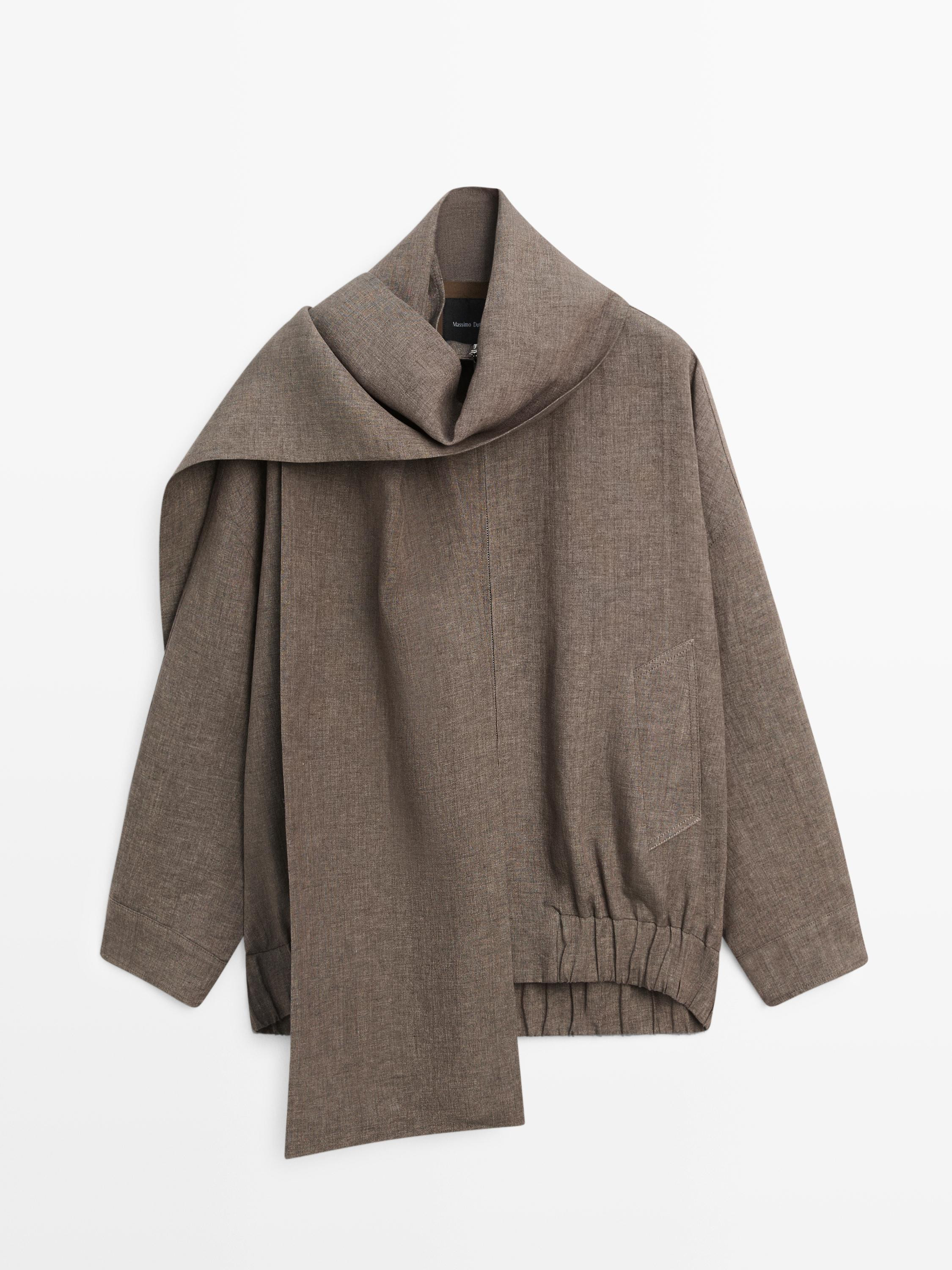 Linen melange bomber jacket with scarf | Massimo Dutti UK