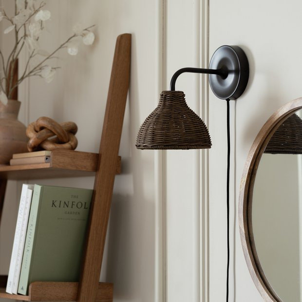 Habitat Wicker Pear Plug in Wall Light - Natural | Habitat UK