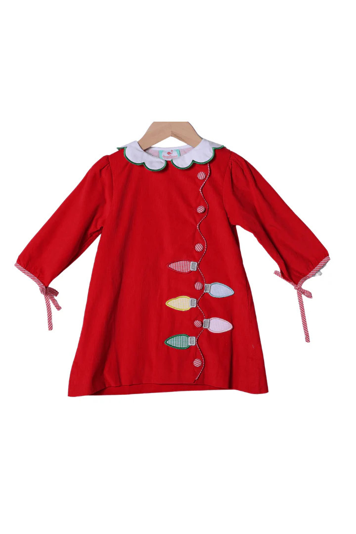 Applique Christmas Lights Red Corduroy Dress | The Smocked Flamingo