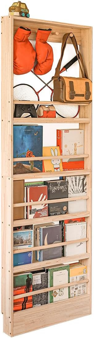Wooden Kids Bookshelf, Wall Mount Shelf with Hooks, Organizer for Toys and Books, Space-Saving | Amazon (US)
