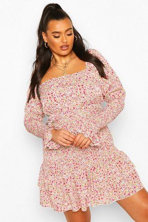 Plus Ditsy Floral Ruffle Mini Dress | Boohoo.com (US & CA)