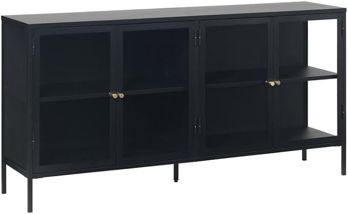 Unique Furniture 4-Section Metal and Glass Sideboard in Black | Amazon (US)