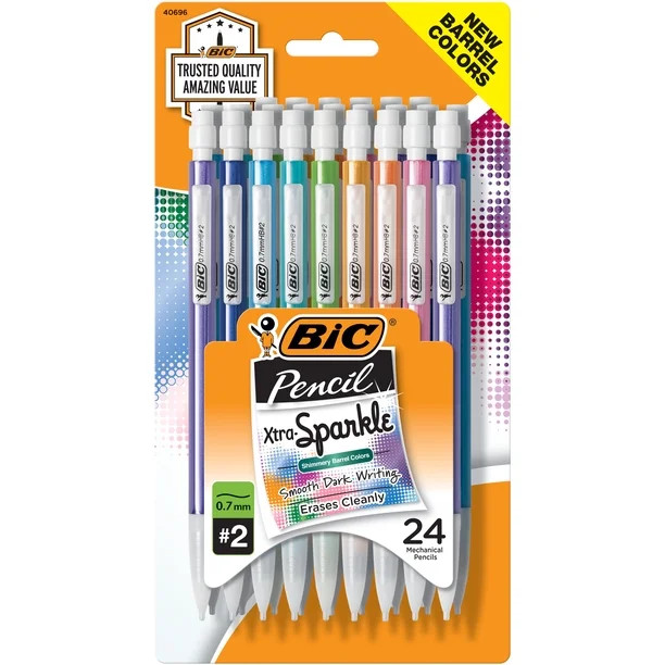 BIC Xtra-Sparkle No. 2 Mechanical Pencils With Erasers, Medium Point (0.7mm), 24 + 3 Bonus Pencil... | Walmart (US)