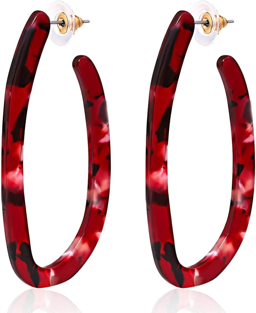 ALEXY Women’s Mottled Hoop Earrings Bohemia Acrylic Resin Hoops Stud Earrings | Amazon (US)