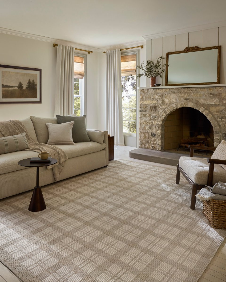 Ryder RYD-01 Beige/Ivory Wool/Cotton Handwoven Plaid Area Rug | Rugs Direct