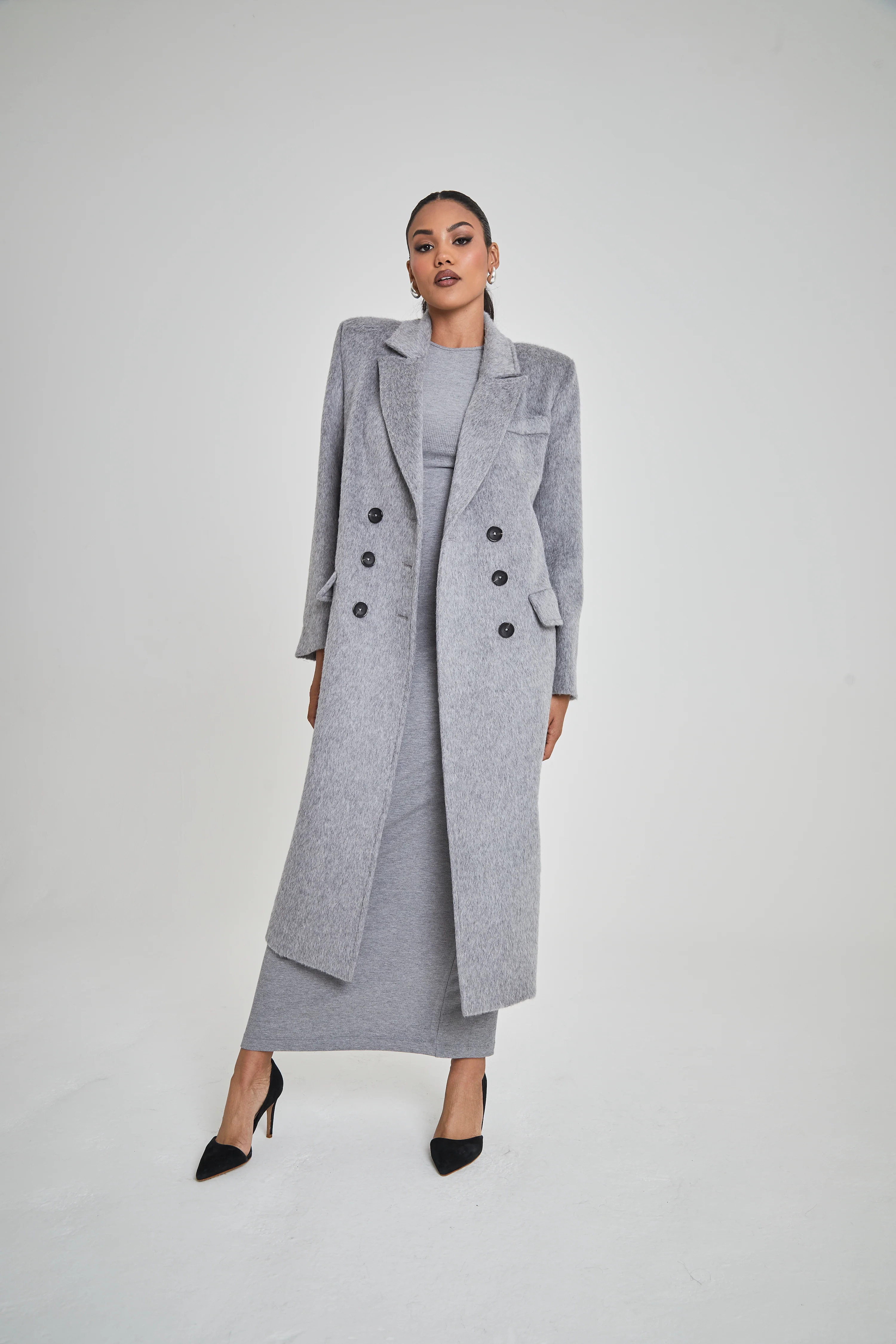 Grey Fuzzy Straight Trench Coat | DE SAVARY LONDON